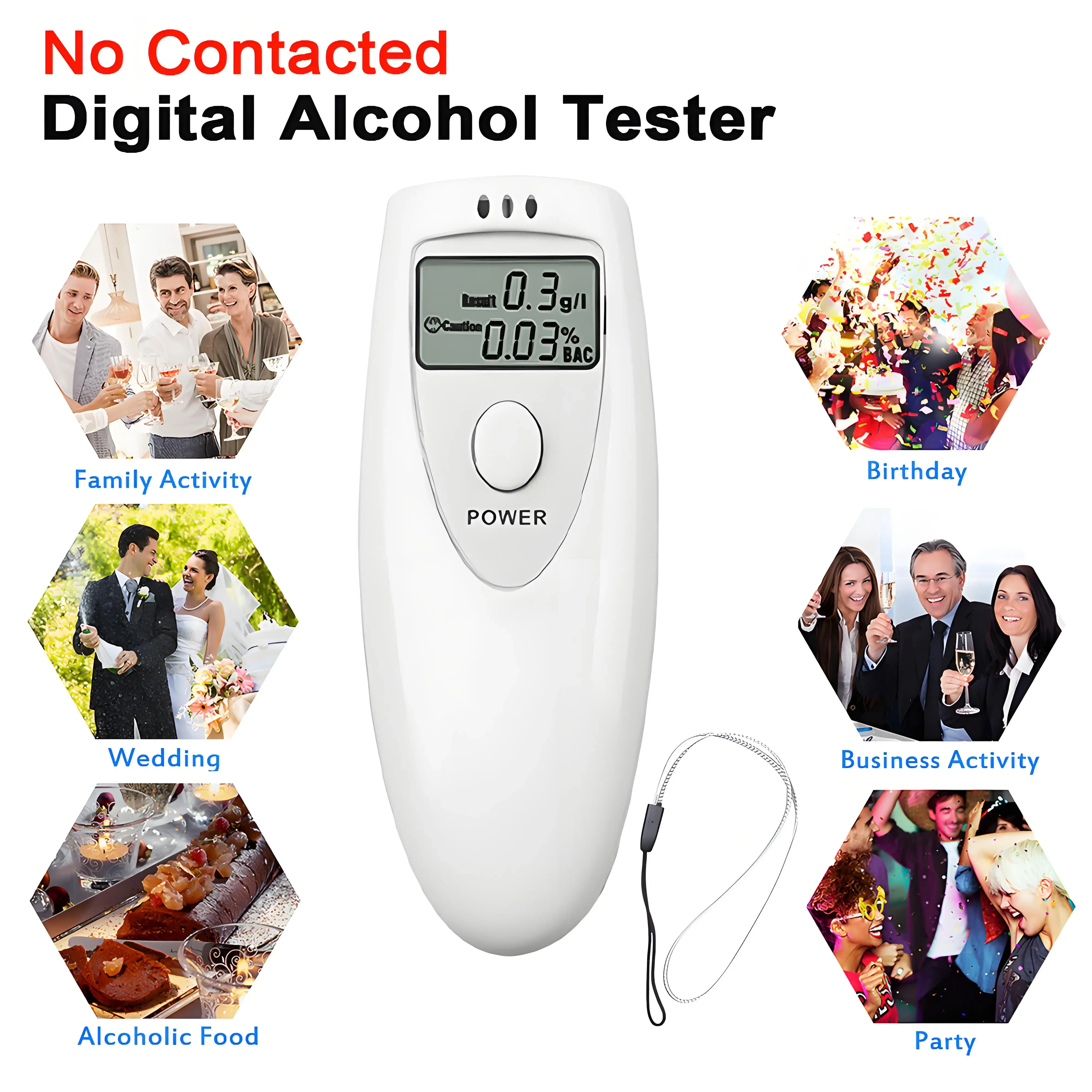 No Contacted Digital Alcohol Tester Portable Breath Alcohol Analyzer Breathalyzer Detector Alcohol Detection LCD Screen