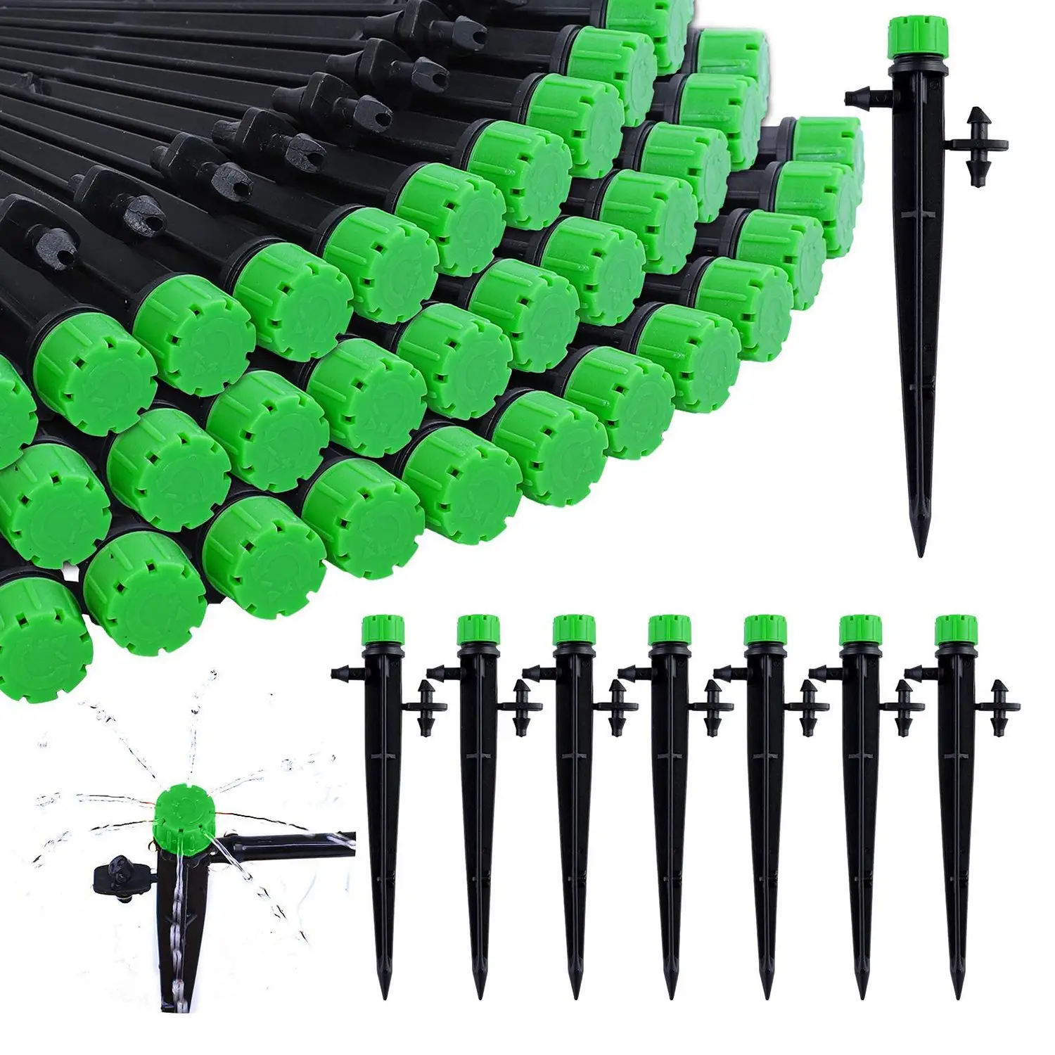 ABJS 60 Pieces 360 Degree Adjustable Irrigation Drippers with Barbed Connector for 4/7 MM Tube, Water Irrigation System