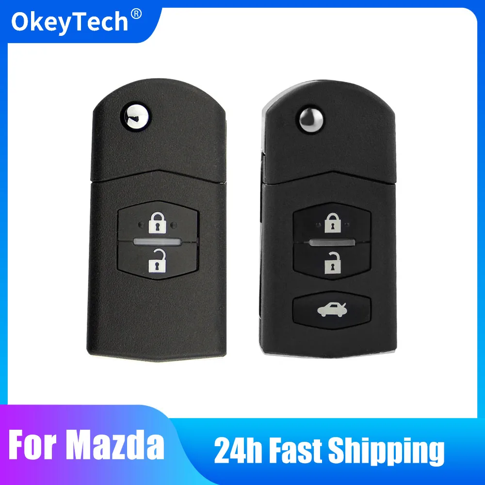 

OkeyTech 2/3 Buttons Remote Key Fob Shell Case Folding Flip With Uncut Blade For Mazda 2 3 5 6 M6 MX5 CX5 CX7 CX9 RX8 2011-2015