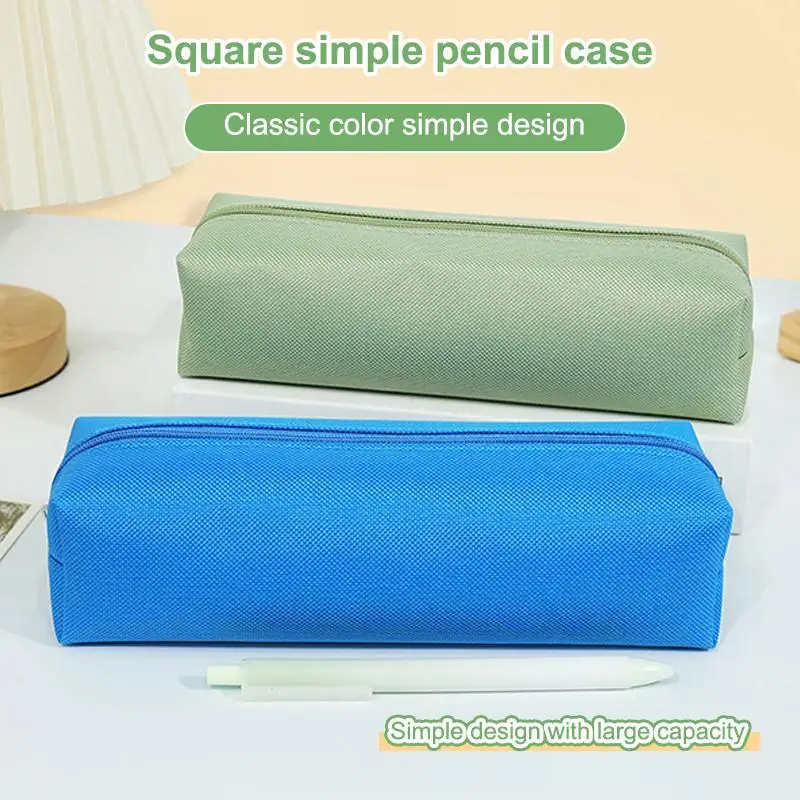Solid Color Pencil Case For Student Large Capacity Zip Pouch For School Supplies Stationery Desk Organizer