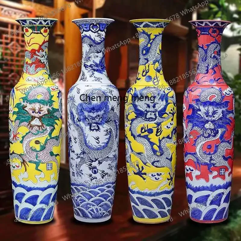 Jingdezhen ceramics hand-painted floor, hotel living room dragon pattern carving 3 meters ornament