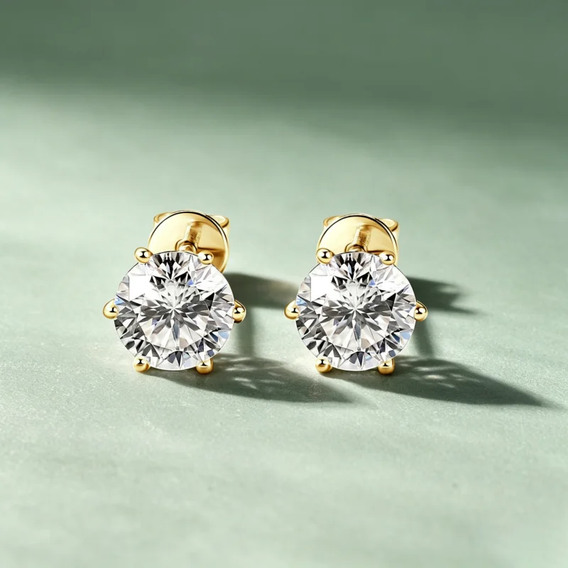 Anziw Classis 10K Solid Gold Earring Round 1CT 6.5mm Moissanite Stud Earrings for Women GRA Certified Wedding Gold Jewelry Gift