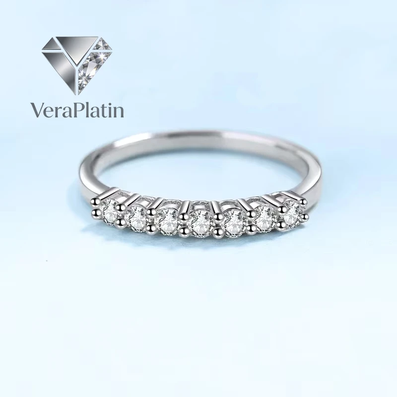 

VeraPlatin New Style 18K White Gold One Line Girl Birthday Gift Rings 0.28/0.7CT Moissanite Diamond PT950 Platinum Women Valenti