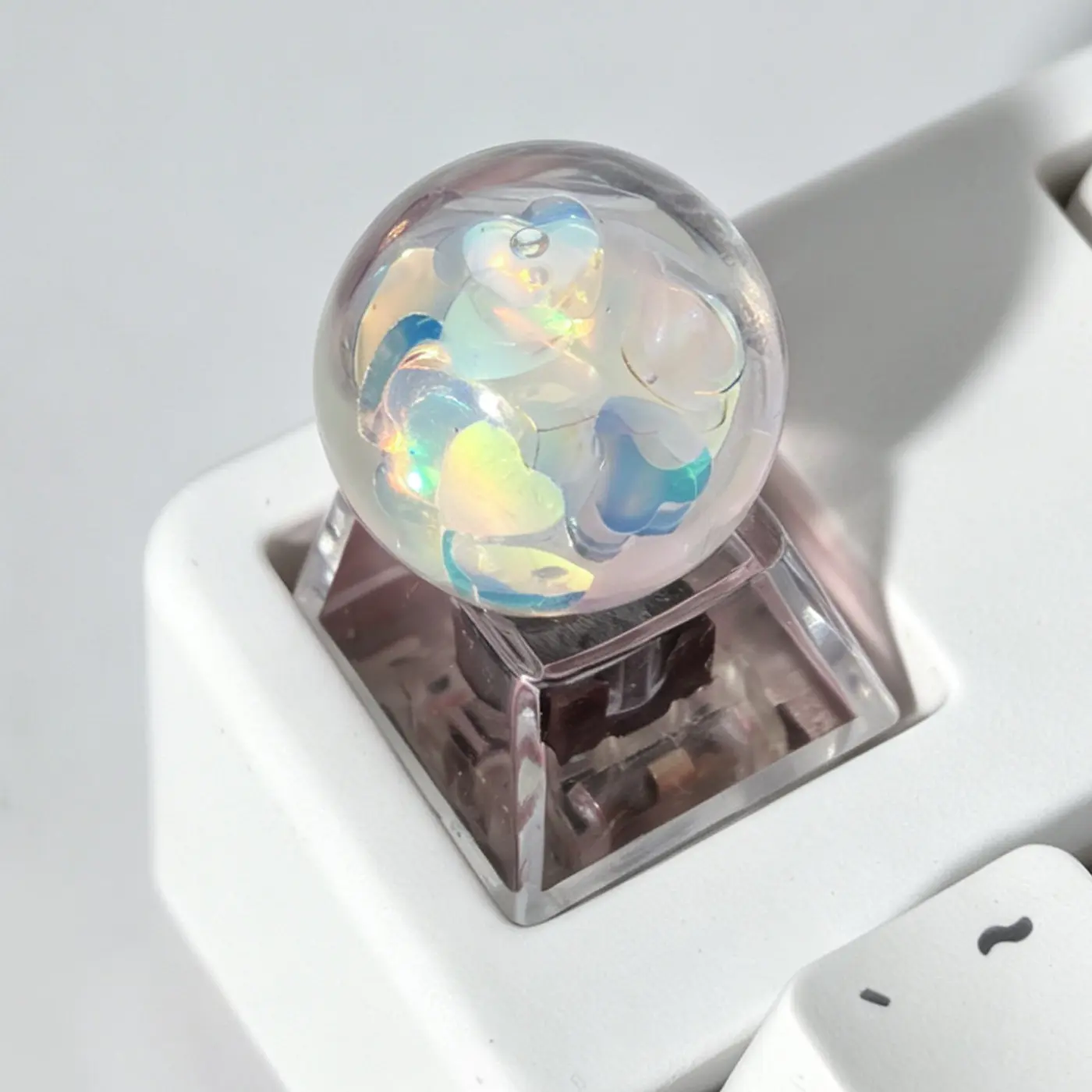 Personalized keycap fantasy starry sky glass crystal ball keycap pink heart-shaped mechanical keyboard semi transparent keycap