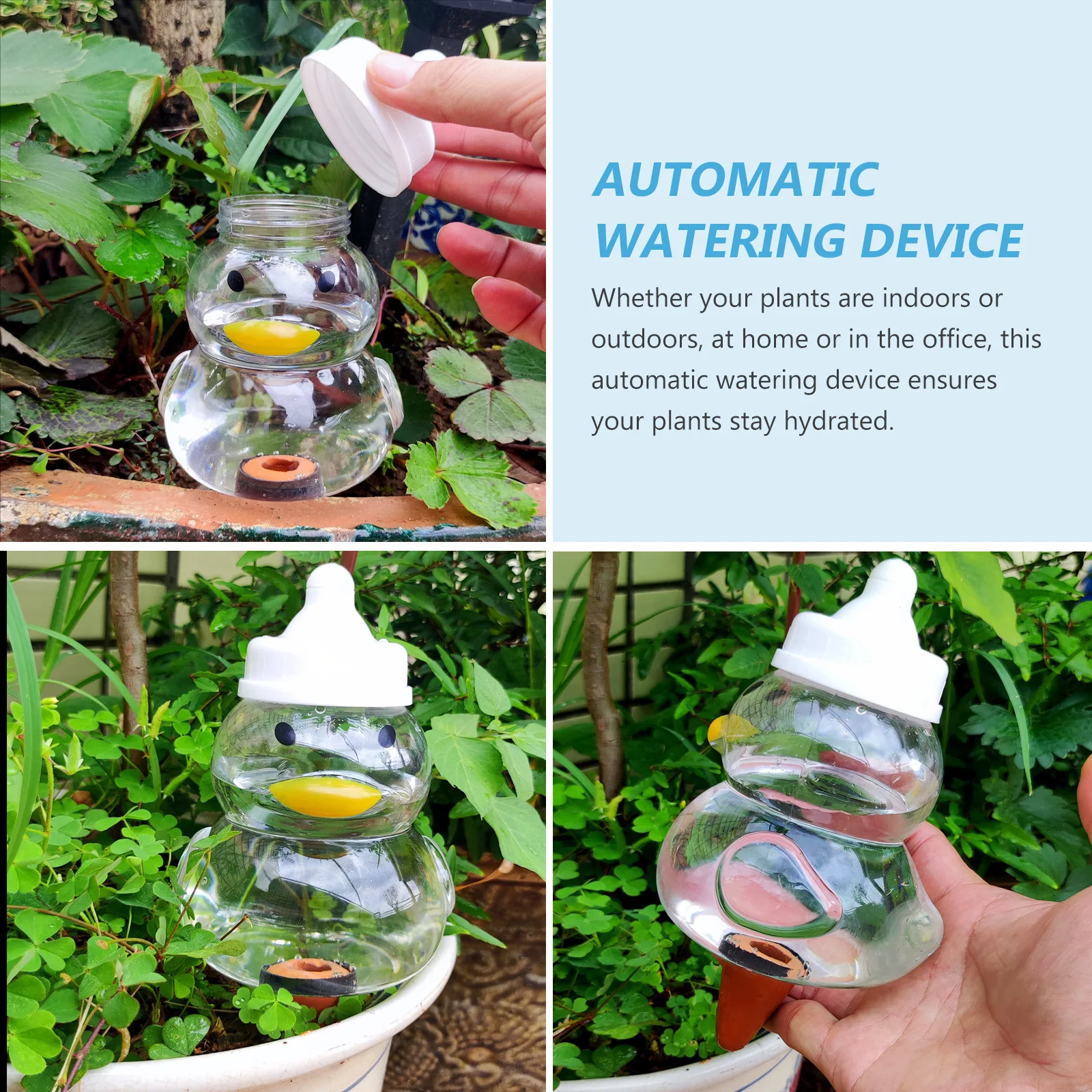 

Duck Shaped Self Watering Bulb Garden Watering Globe with Scarf Hat Reusable Automatic Plant Waterer for Indoor Outdoor Plants
