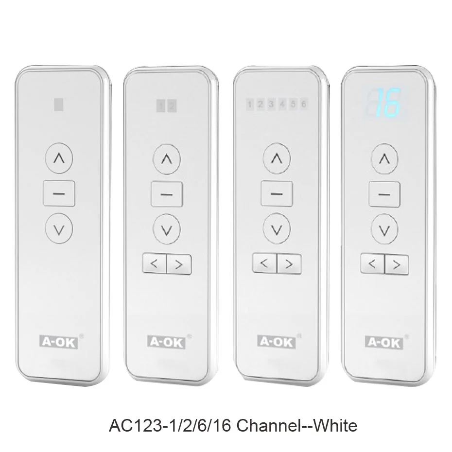 A-OK RF433 리모컨 AC123 / AC114 A-OK RF433 커튼 모터/관형 모터용 1/2/6/16 채널 무선 이미터