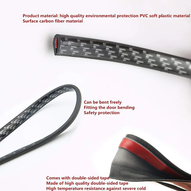 1 Piece Carbon Fiber Seal Strip 5 Meter Car Door Edge Guard Trim U-Shape Automotive External Styling Mouldings