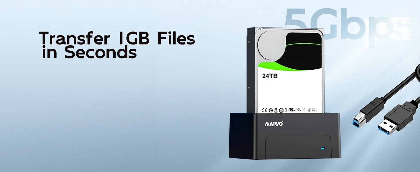 MAIWO SAS Festplatten-Dockingstation für 2,5/3,5 Zoll HDD SSD-Festplattengehäuse SATA auf USB 3.0 HDD-Dockingstation mit 12 V Netzteil – Detail 4