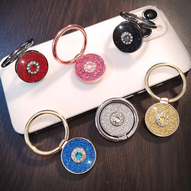 

Diamond Shiny Gemstones Metal Mobile Phone Finger Ring Bracket Universal Sparkling Powder Crystal Holder Rotatable Ring Bracket