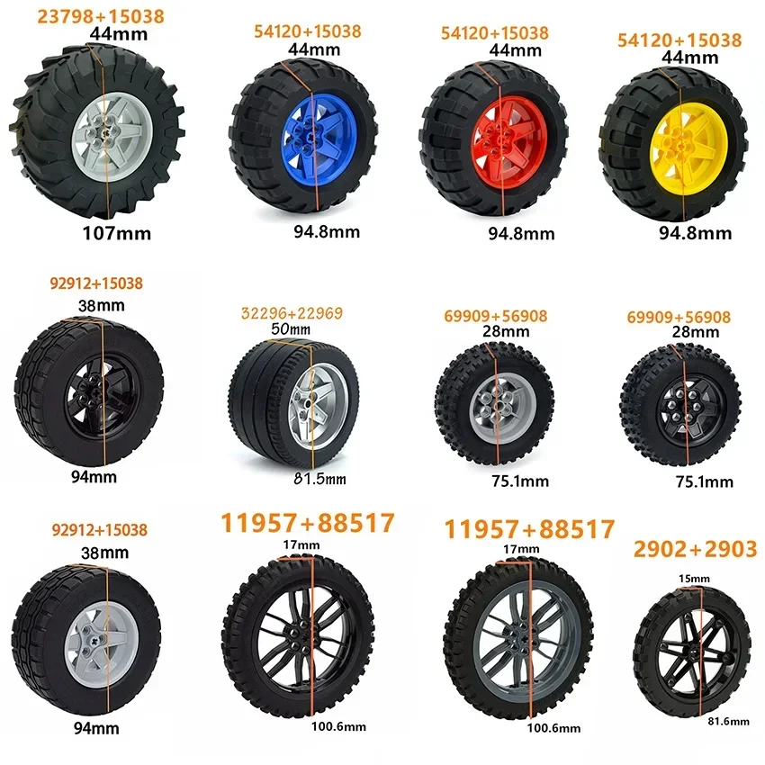 MOC Tire Wheel Hub Truck Construction Building Blocks mattoni tecnici Car Set moto Wheel 56145 56908 44309 92402 55976