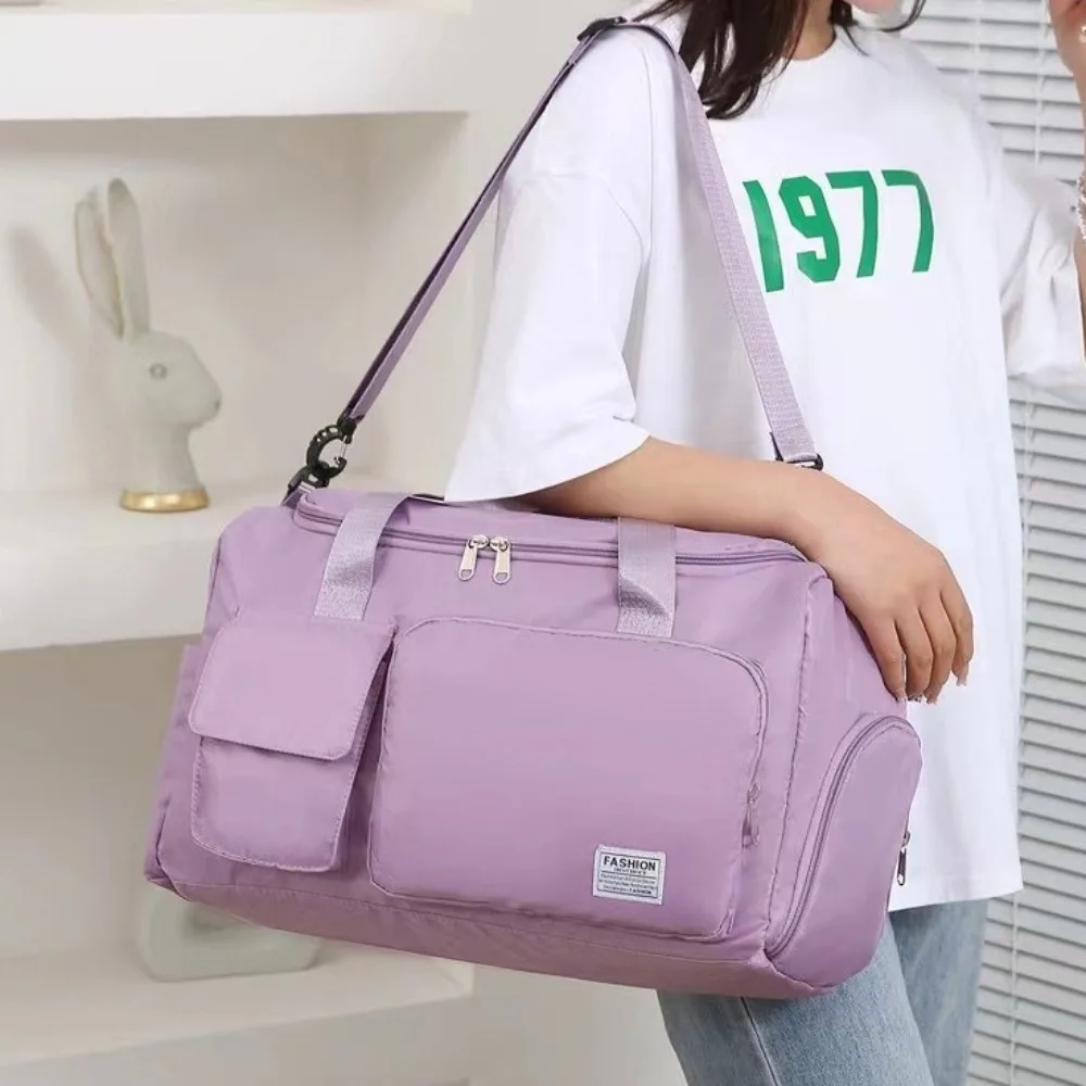 Oxford Travel Luggage Bag Sturdy Foldable Nylon Duffle Bag with Shoe Compartment Multi Layered Large Capacity Handbag Fitness