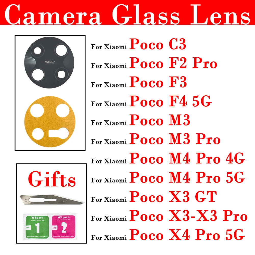 

10Pcs Back Camera Glass Lens For Xiaomi Mi Poco X4 X3 F3 F4 F2 C3 M4 Pro 5G M3 Rear Camera Glass Lens With Adhesive Sticker+Tool