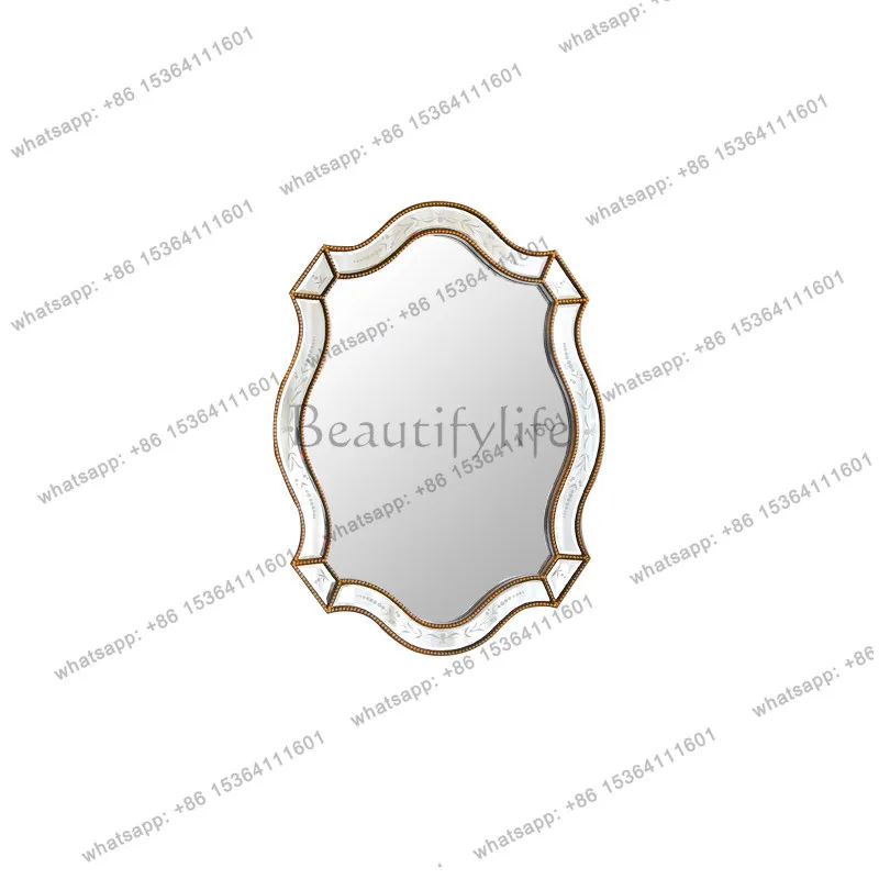 

American decorative mirror carved bathroom mirror light luxury French hanging mirror simple