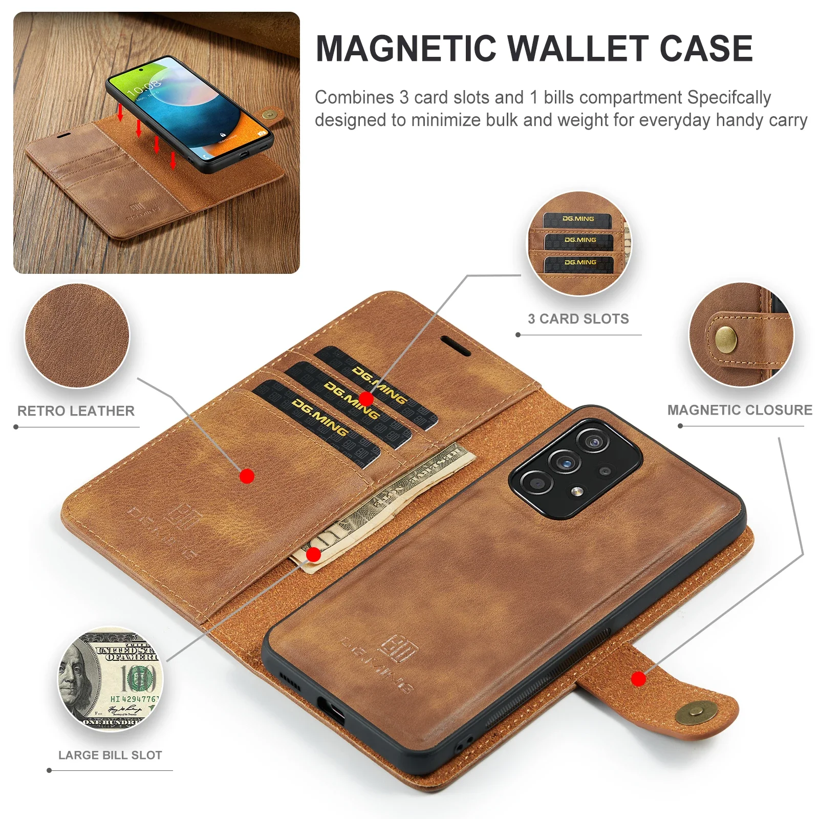 Detachable Magnetic Leather Cover for Samsung Galaxy S20 S21 S23 FE S24 S22 Plus Note 20 Ultra A55 A35 Wallet Card Holder Case