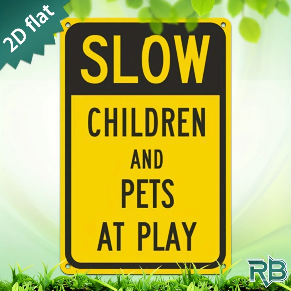 New Trendy HD Metal Wall Art - Vintage Retro 2D Flat Design Funny Warning Sign Yellow Black Color Block 