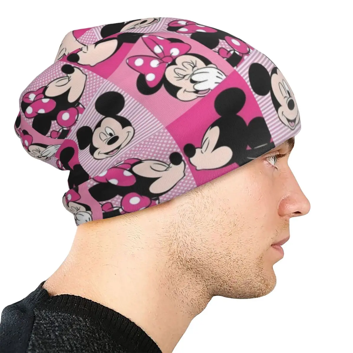 ミッキーミニーマウスボンネットハットヴィンテージアウトドアスカリービーニー帽子男性女性用暖かいデュアルユースキャップ