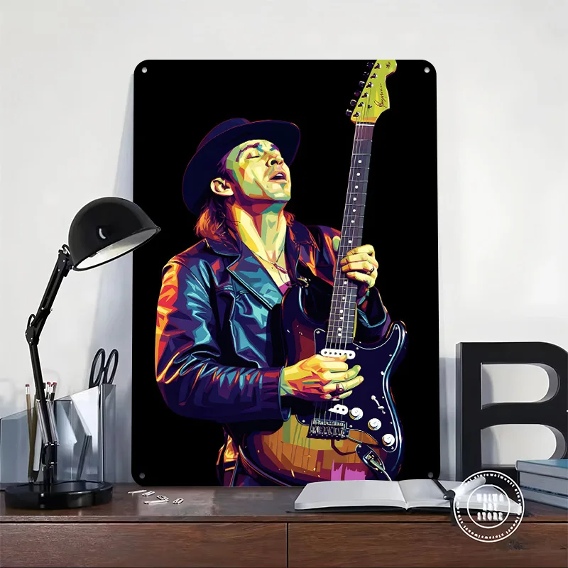 Stevie Ray Vaughan Portrait Personalized 3D Textured Metal Poster Wall Art Tinplate Sign for Wand Deko Home Decor Accessories