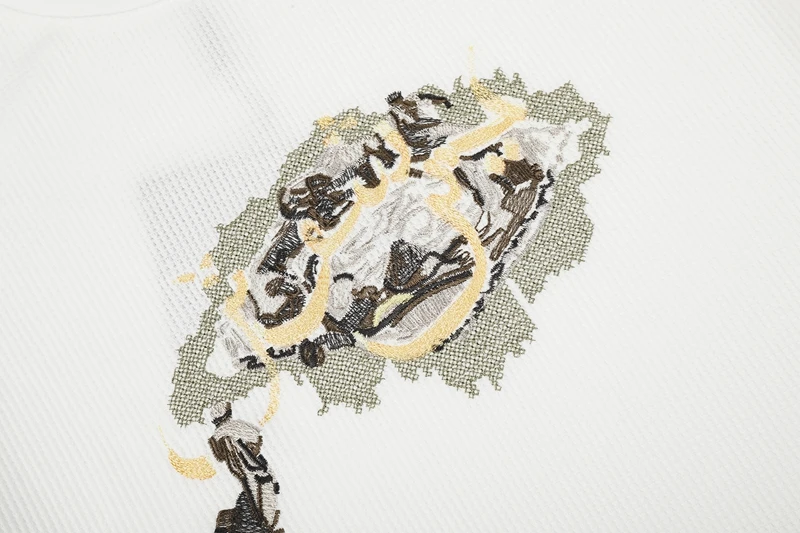 Übergroßer Waffelstrick-Pullover für Herren, Retro-Stickerei, Grafik, Rundhalsausschnitt, Langarm-T-Shirt, Baggy Streetwear, Lässiger Pullover – Detail 10