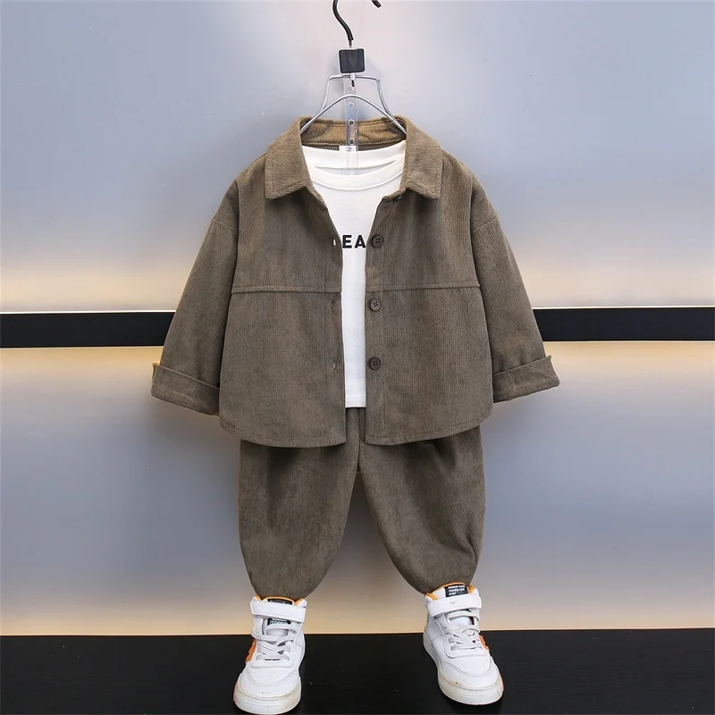 소년 봄, 가을 복장 세트 2025 새로운 시원하고 잘 생긴 코듀로이 재킷 + 바지 캐주얼 소년 2 피스/세트 아동 의류