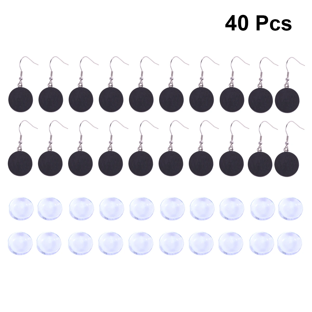 

40Pcs 12Mm Wooden Earring Accessories Round Pendant Trays Glass Bases For Jewelry Making Crafting Black
