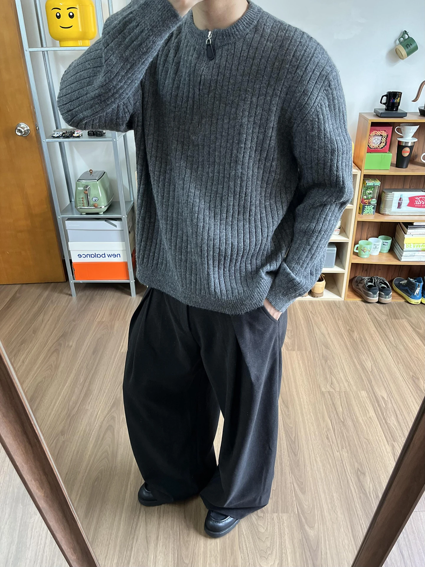 

ay f-Unbuttoned Knitted Sweater Men's Autumn Winter Texture Stripe Sweater Can Be Worn outside Or as a Base irt