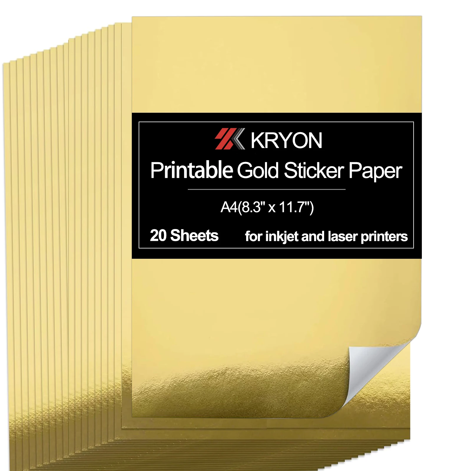 Pegatinas de inyección de tinta de vinilo imprimibles Premium A4, 210x297mm, 20 hojas de papel adhesivo dorado de 8,3x11,7 pulgadas, adecuado para impresión de inyección de tinta Wa