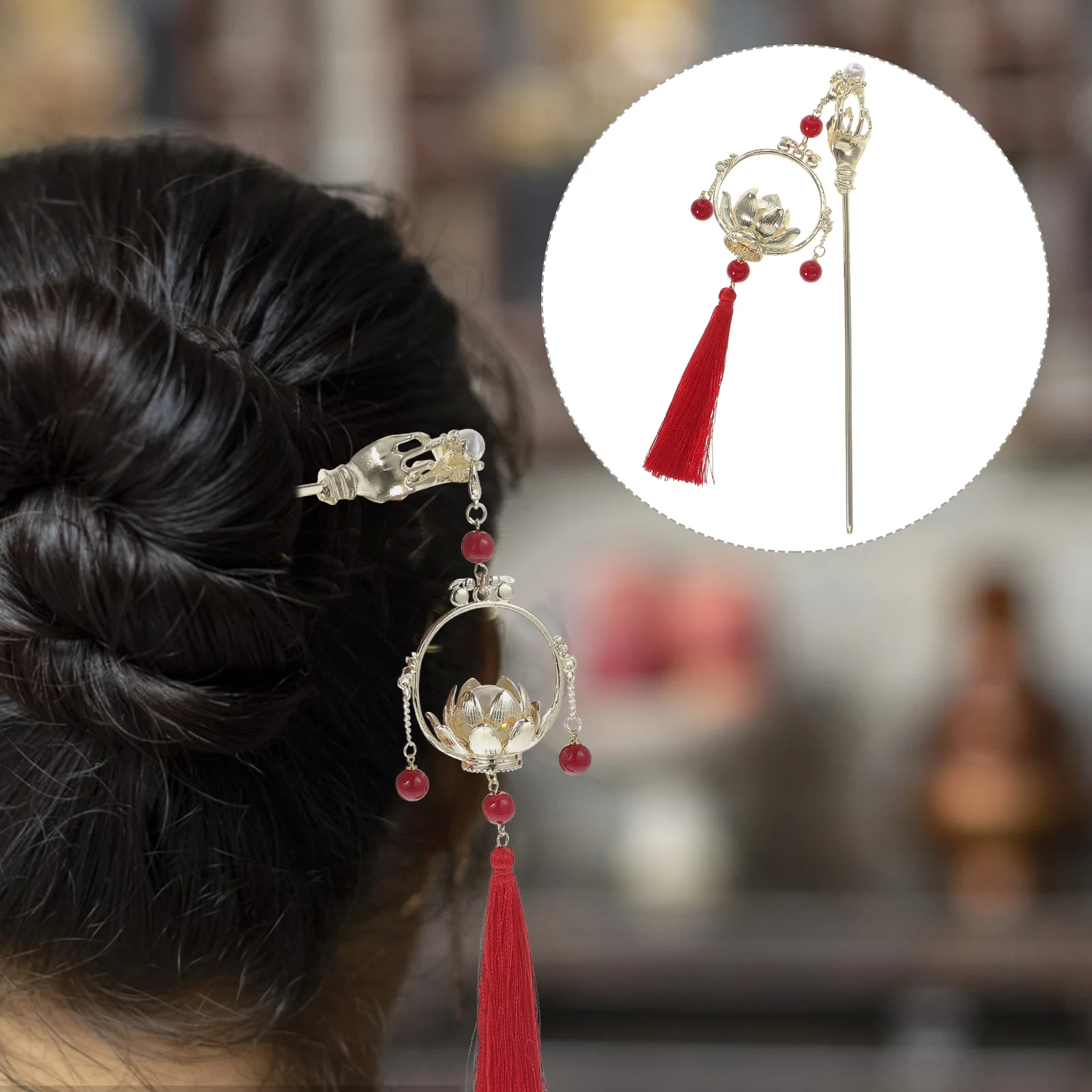 Lantern Hair Pin Hairpin Chinese Accessories Lotus Sticks Long Chopsticks Black Women Women's Miss