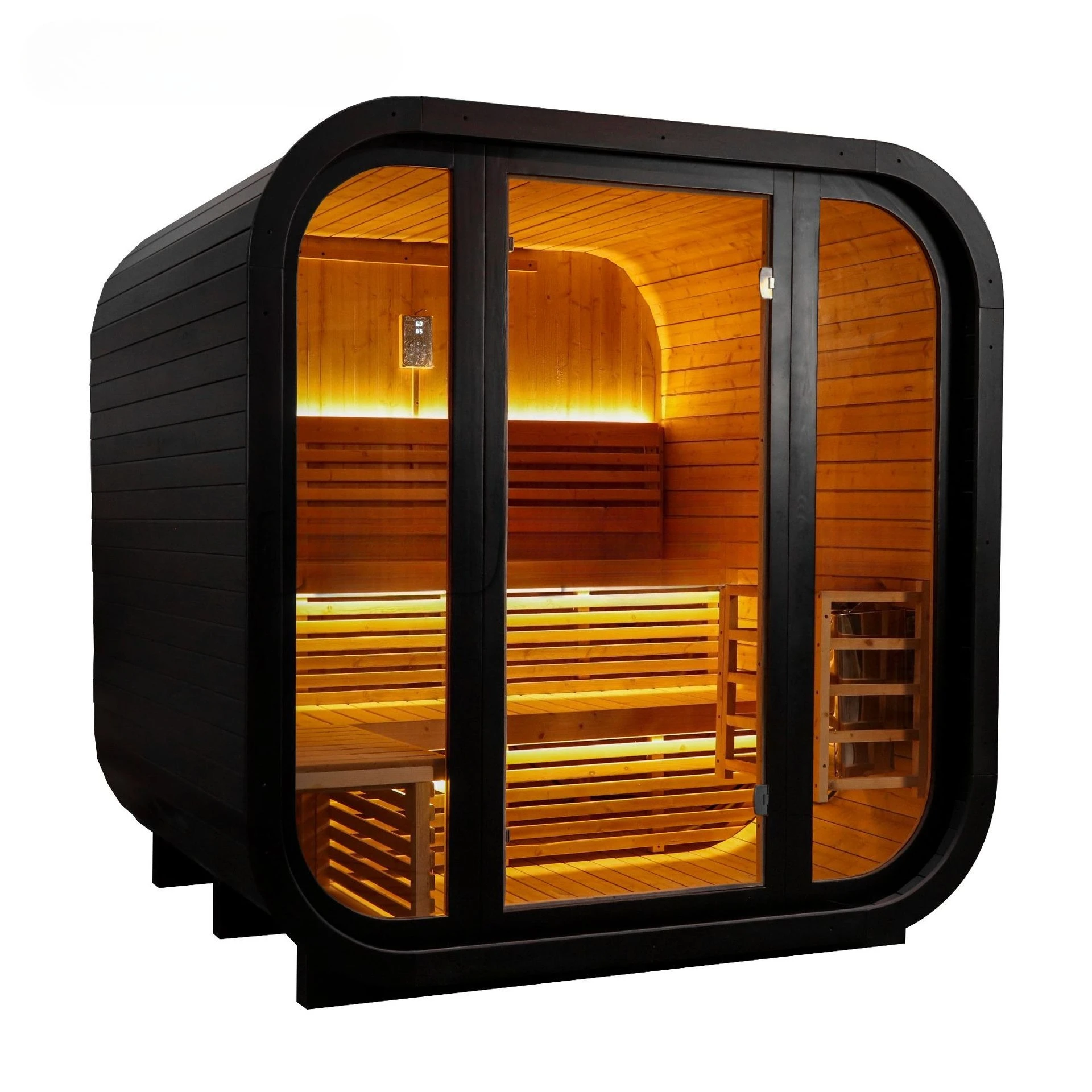 Outdoor Square Barrel Sauna Carbonized Spruce Sauna Stove 4-Person 6-Person Black Dry Steam