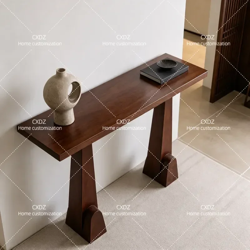 Medieval Solid Wood Horseshoe Entrance Table Rectangular Entryway Console for Living Room Simple Decorative End View Platform