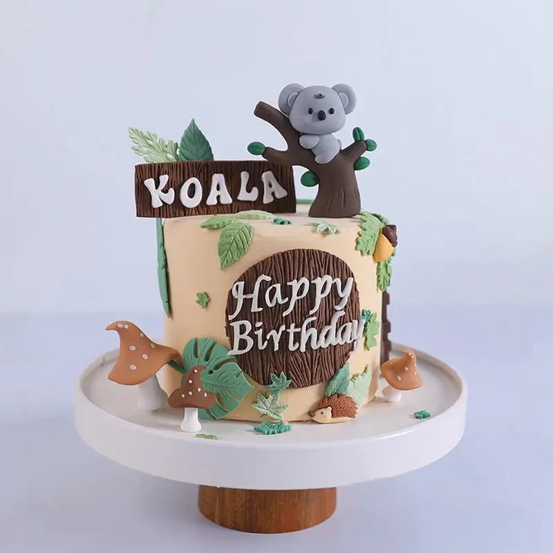 Cartoon Koala Kuchen Dekoration Geburtstag Wald Pilz Kuchen dekorative Ornament Dschungel Tier Thema Geburtstag Kind Kuchen Dekoration