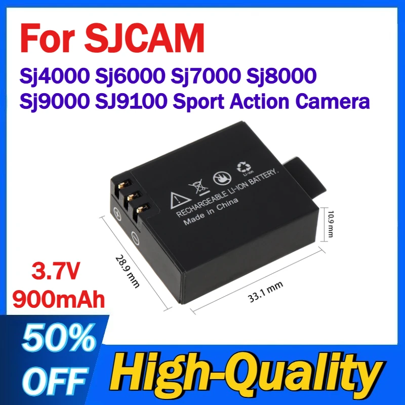 3.7V 900mAh Li-ion Rechargable Battery for SJCAM Sj4000 Sj6000 Sj7000 Sj8000 Sj9000 SJ9100 Sport Action Camera