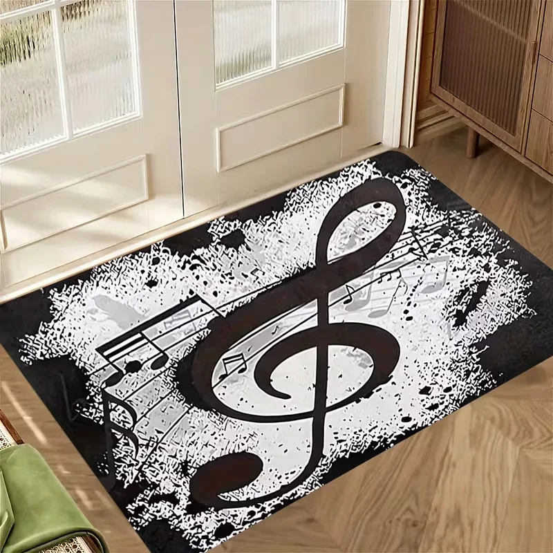 Golden Music Note Welcome Door Mat Non Slip Floor Rug Luxury Treble Clef Musical Symbol Print Entrance Carpet For Entryway