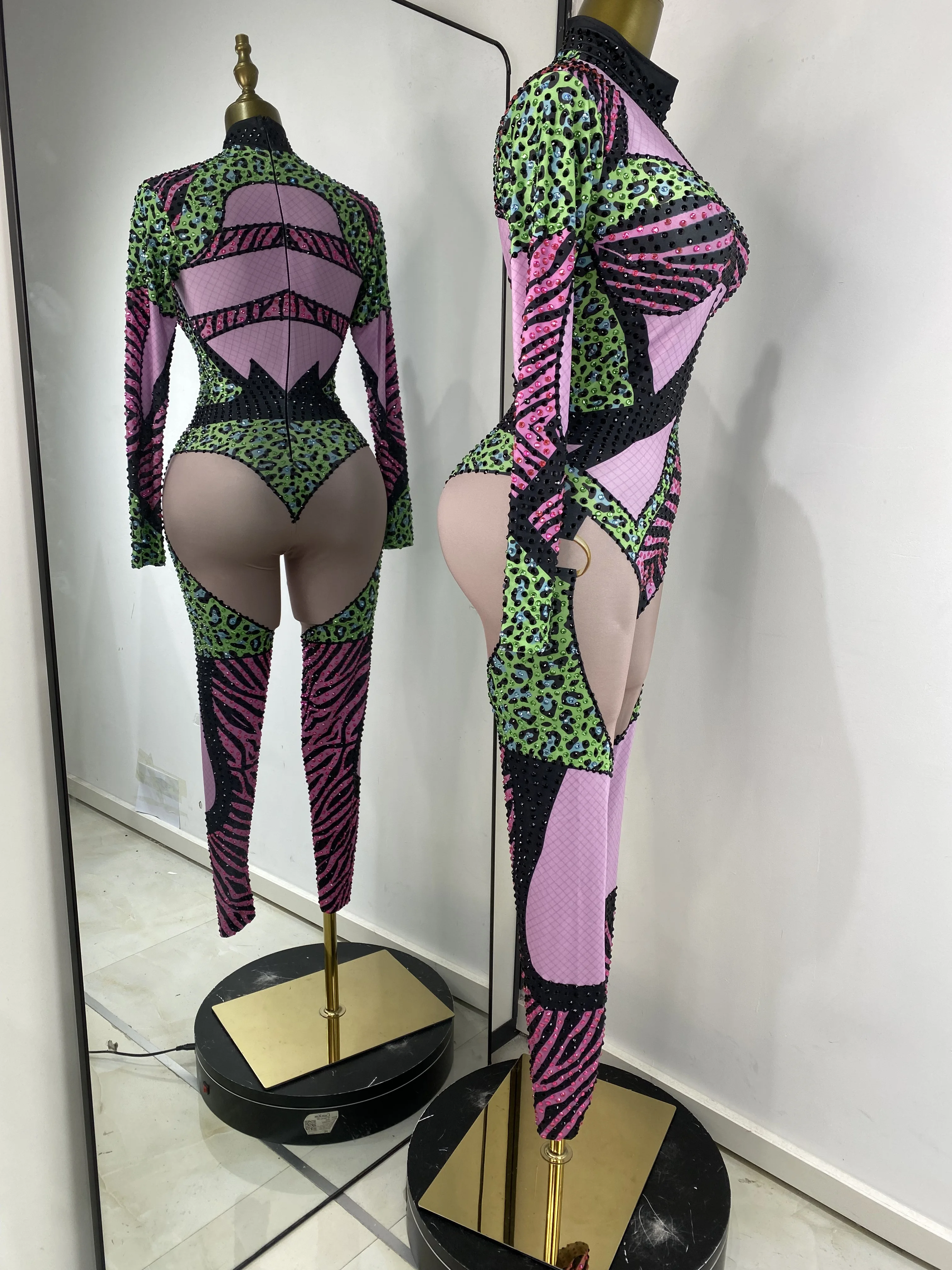 

Women Luxury Shiny Colorful Rhinestones Bodycon Jumpsuits Sexy Nightclub Performance Costumes Evening Party Dress Free Shipping