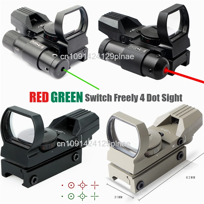 Tactical Riflescope Hunting Optics Red Green Projected Dot Sight Reflex 4 Reticle Scope Collimator Sight for 11mm/20mm Rail