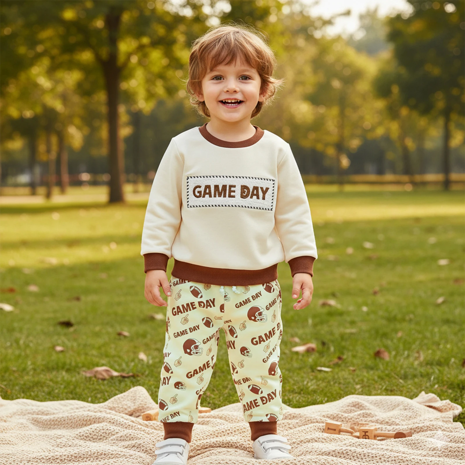 سويت شيرت للأطفال الأولاد مكون من قطعتين بأكمام طويلة ومطرز بأحرف مع بنطال رياضي مطبوع عليه الرجبي ملابس الخريف #4