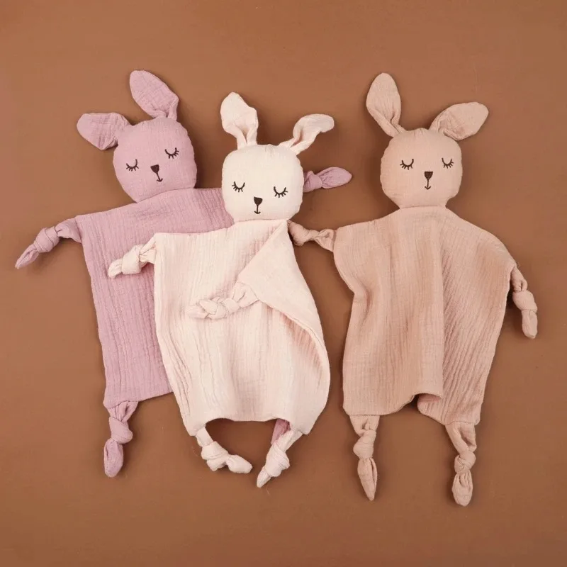 Personalized Name Gauze Baby Towel Bunny Ear Rabbit Doll Baby Comforters Blanket Soothing Towel Security Blanket Doudou