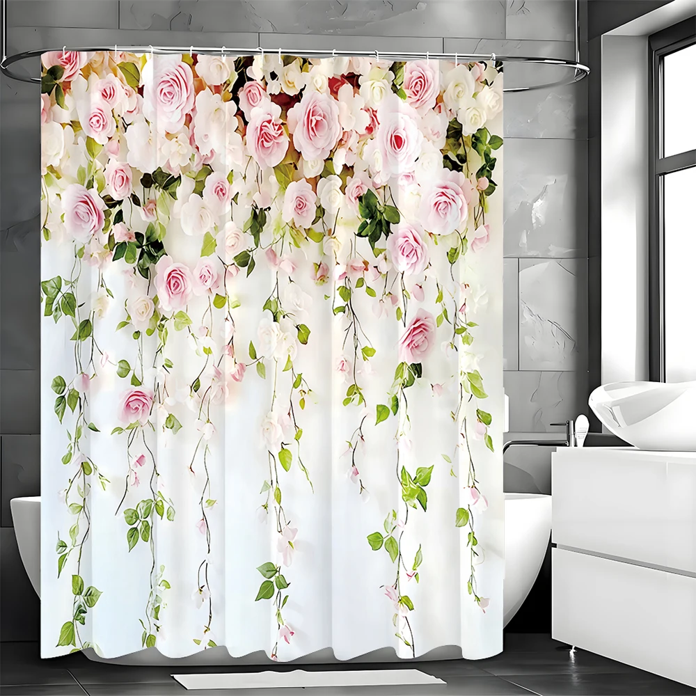 

Spring Rose Flower Shower Curtain, Bathroom Decorative Shower Curtain, Waterproof Shower Curtain with Hooks