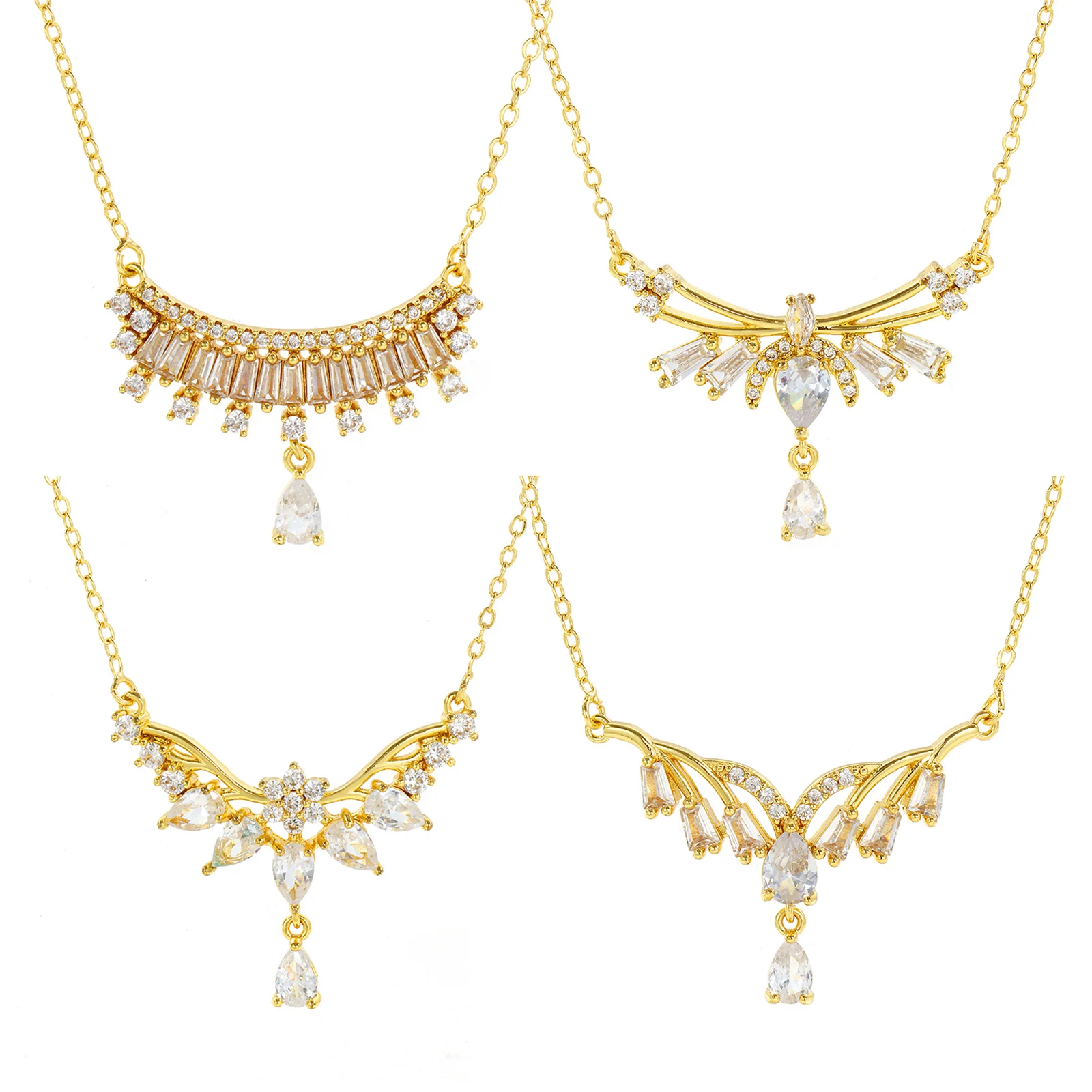 1pc Vintage Cubic Zirconia Pendant Charm Necklace 18K Gold Plated Brass Link Cable Chains Choker Necklace Women Party Jewelry