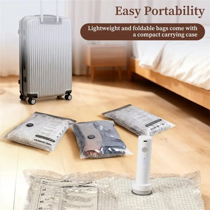 [NEW!A08R】 Vacuum Seal Bags 6 PCS With Electric Air Pump, Compression Space Saver For Home Storage, For Travel, Clothing