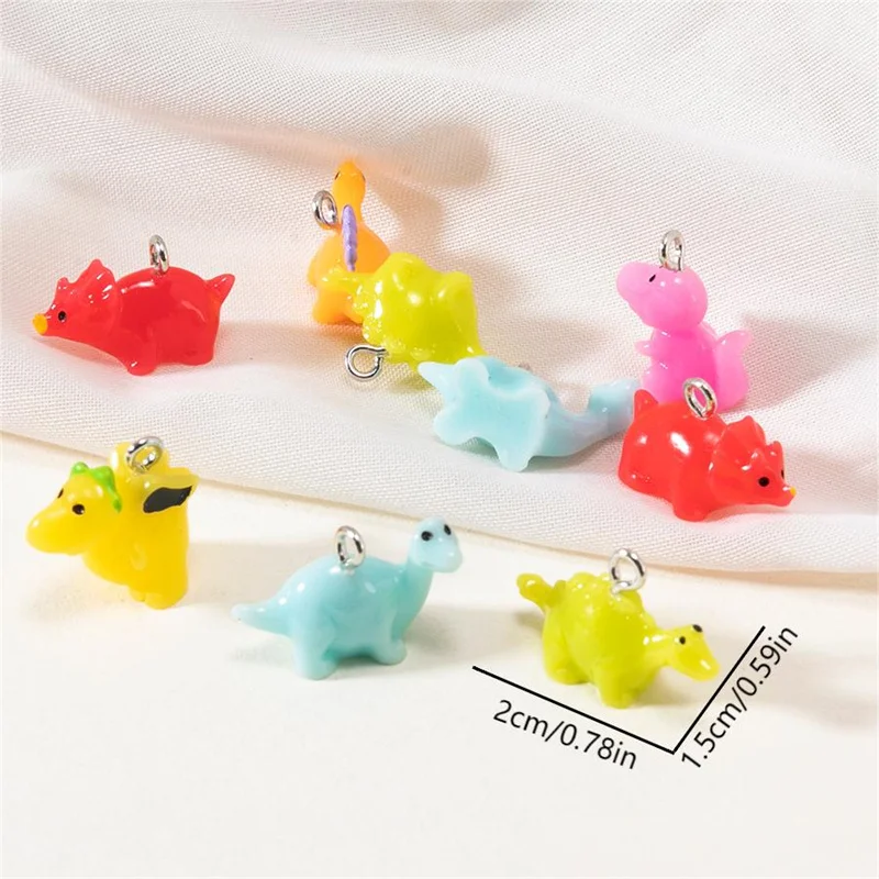10pcs 3D Colorful Small Triceratops Dinosaur Resin Charms Kawaii Animal Pendant For Earring Keychain Diy Jewelry Accessories