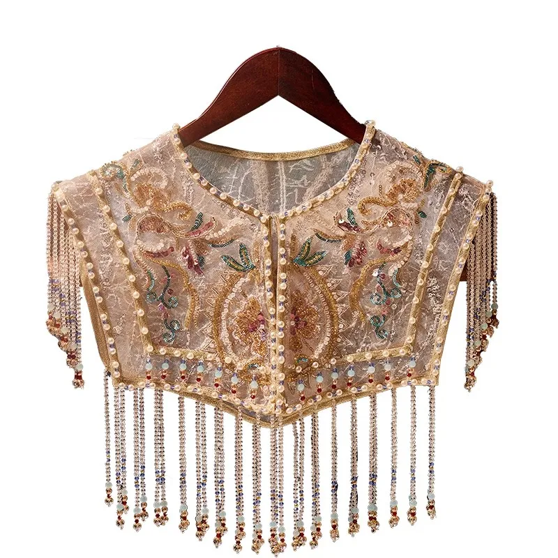 Women\'s Pearl Beaded Embroidery Luxury Tassel Pashmina Female Shawl Cloak R2655