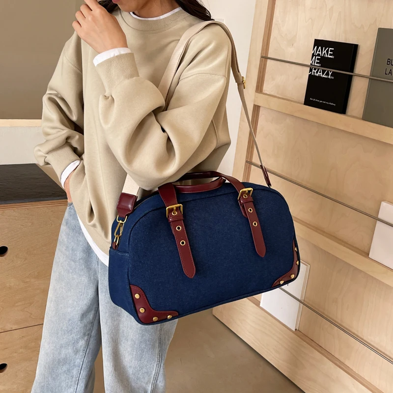 Denim bag for women with large capacity, 2024 new leisure crossbody travel luggage bag, high-end short distance travel bag