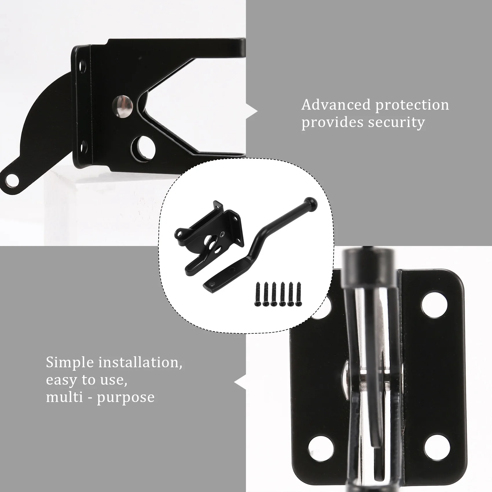 

Self Locking Gate Latch Automatic Heavy Force Lever Fence Gate Lock For Wood Fence Gate Door Latches Steel Black-AEF7