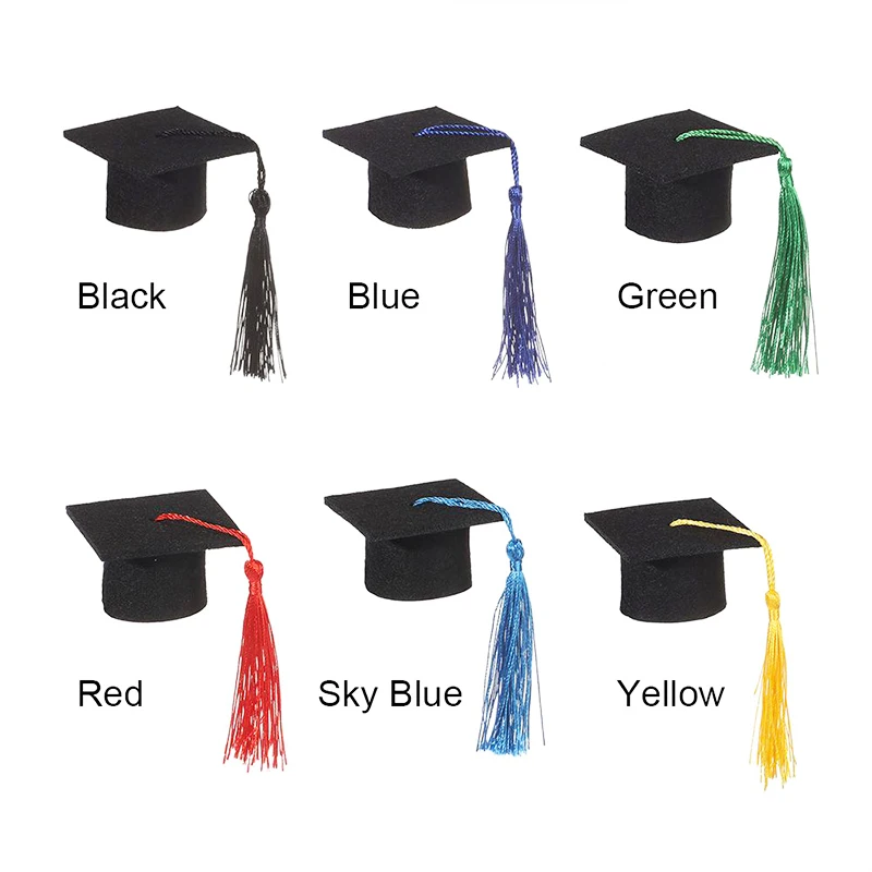 10 قطعة قبعة التخرج الصغيرة قبعة الدكتوراه زي أفضل قبعة مع شرابات DIY بها بنفسك أفخم دمية ديكور زجاجة النبيذ الديكور