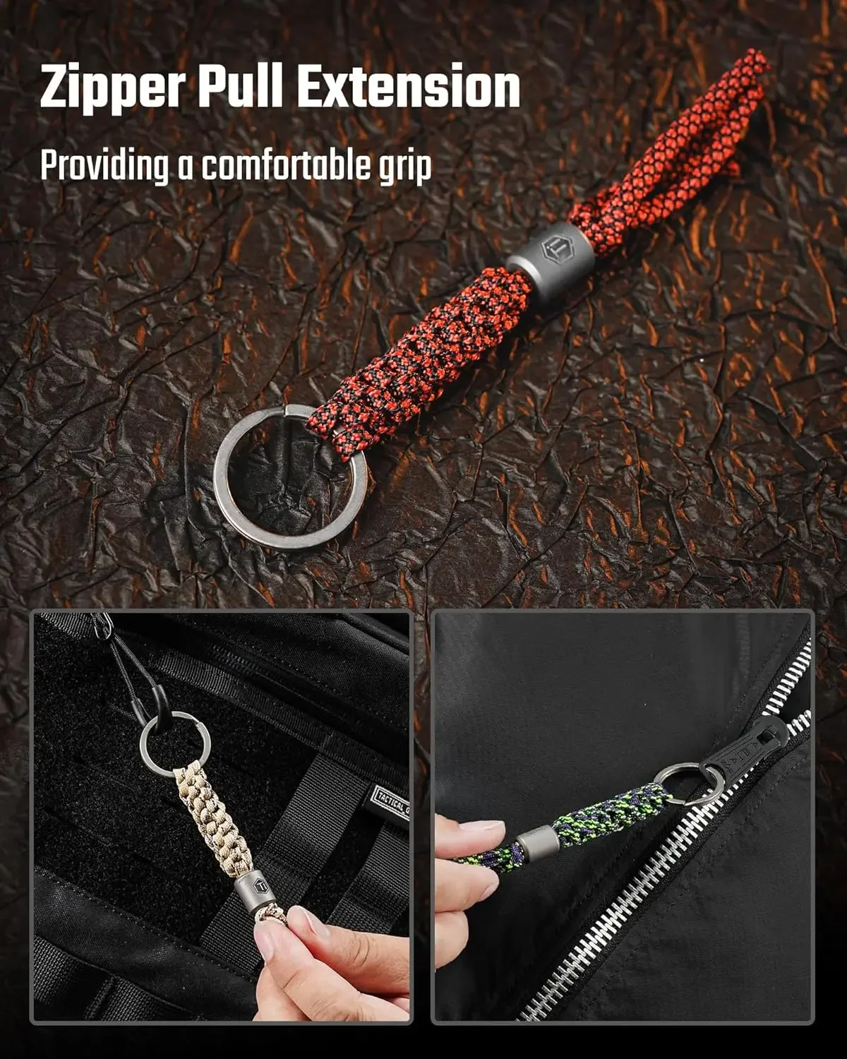 KeyUnity KC02 Paracord Lanyard Bead, Titanium EDC Keychain Bead Tactical Knife Lanyard for Flashlight | Multitool