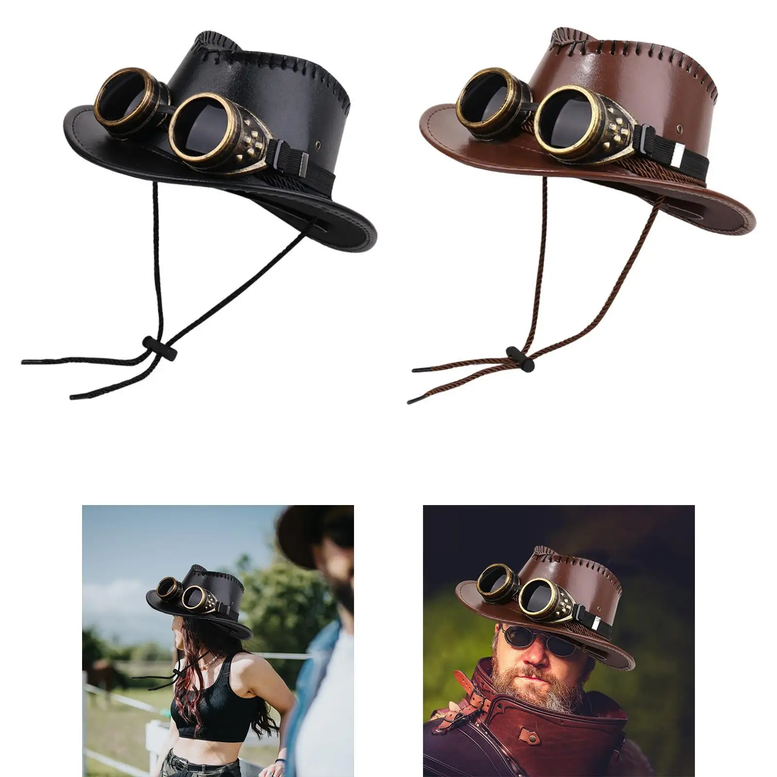 قبعة Steampunk العلوية مع نظارات Tophat لأداء مرحلة حفلة موسيقية الكرنفال