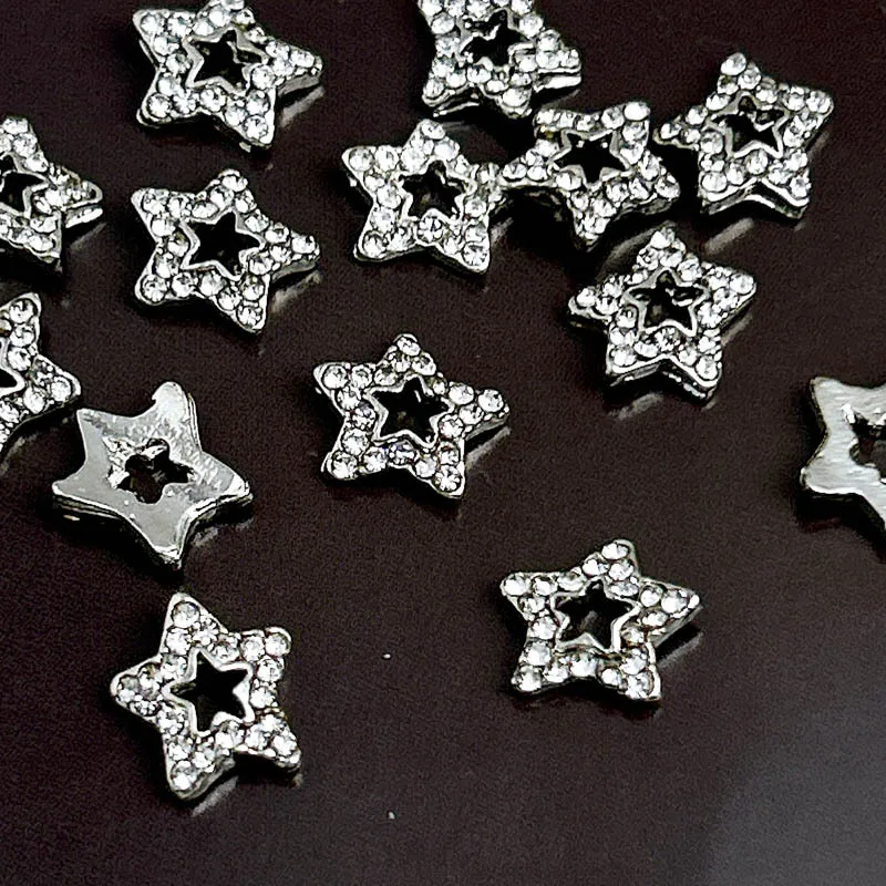 10 Stuks Legering Kristal Full Diamond Pentagram Nail Charms Flash Silver Stars Nail Art Decoratie Diy Nail Accessoires