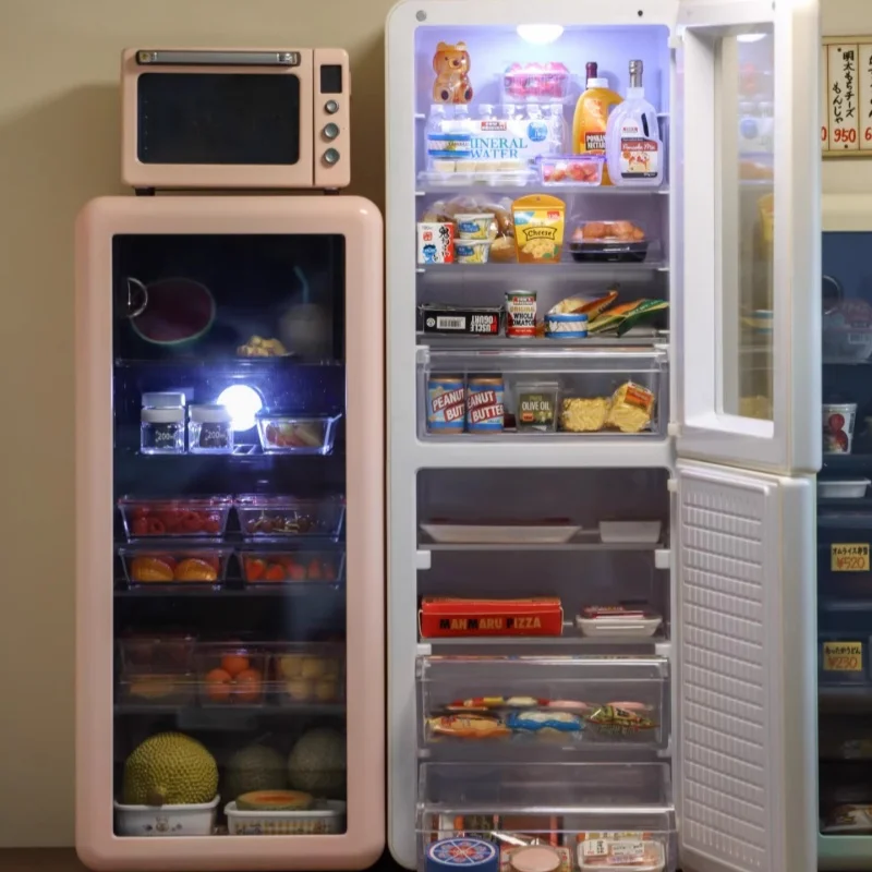 Accessori per mobili modello casa delle bambole 1/6 armadio portaoggetti per frigorifero trasparente Bjd Ob11 Gsc Blyth Lol giocattolo congelatore in miniatura