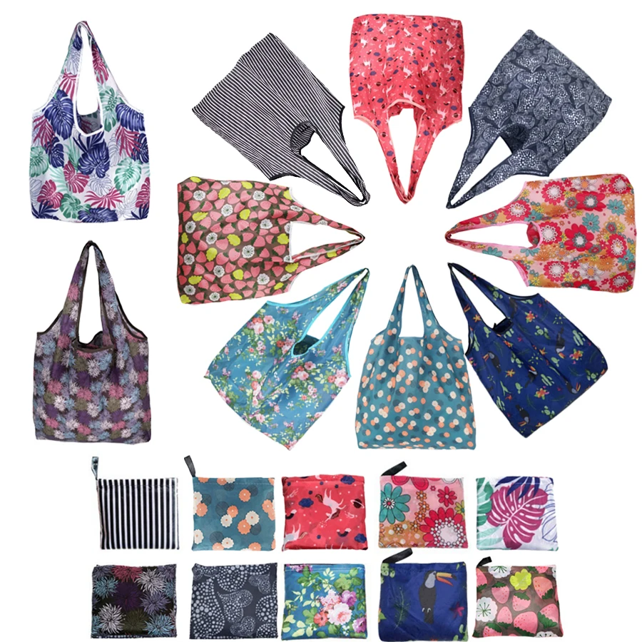 3/5PCS Random Pattern Foldable Shopping Bags Lightweight Portable Reusable Tote Daily Errands Grocery Runs Home Organization ZYF