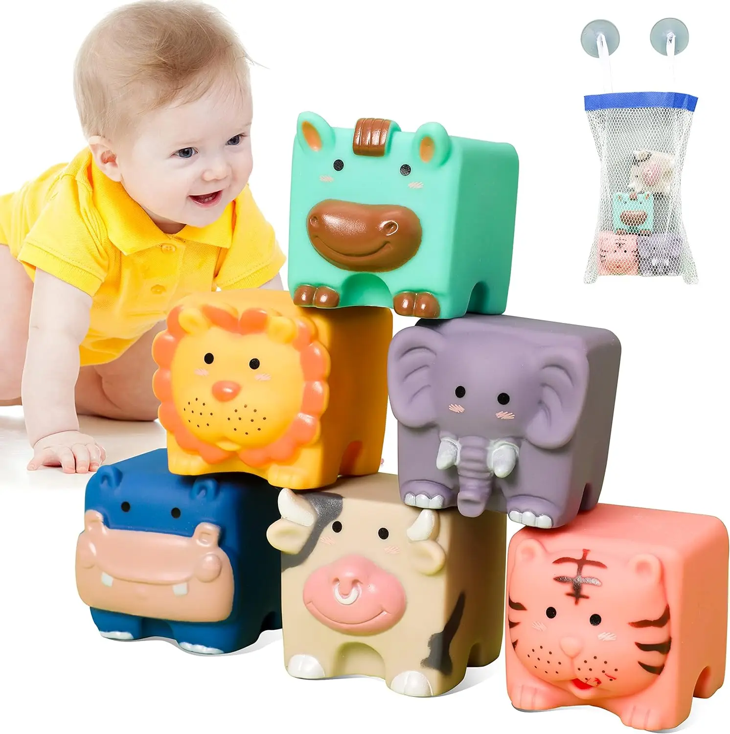 

Baby Blocks Soft Building Blocks Toys for Toddlers-Soft Blocks for Toddlers Silicone Bath Toys Teething Chewable Squeeze